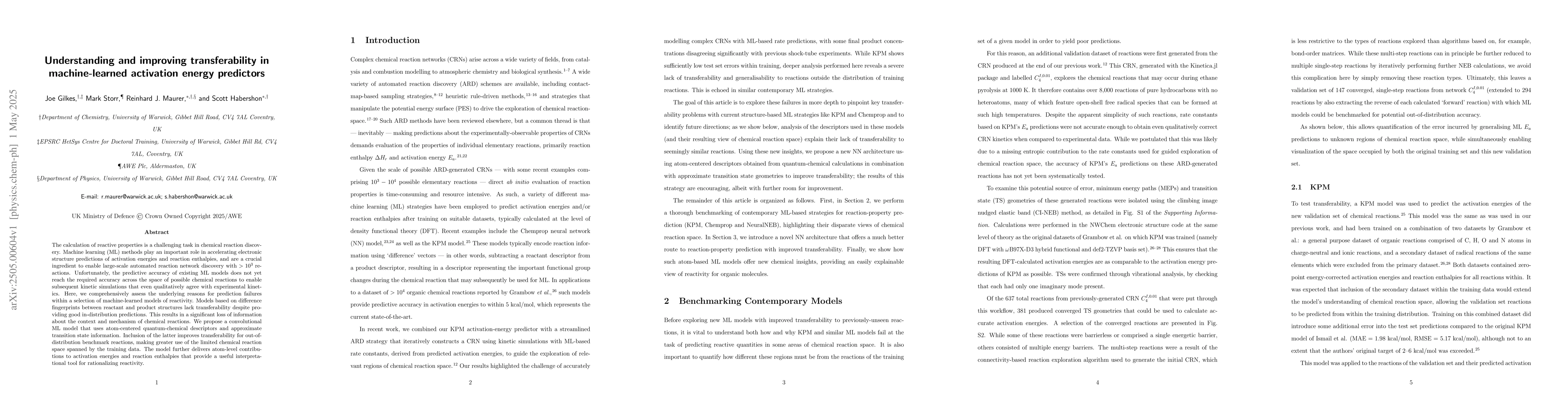 Thumbnail for Understanding and improving transferability in machine-learned
  activation energy predictors