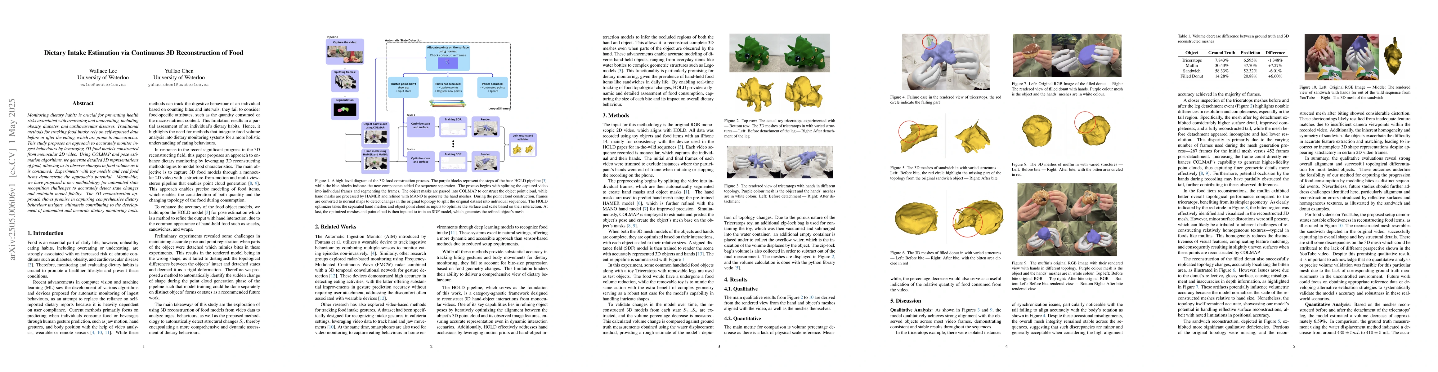 Thumbnail for Dietary Intake Estimation via Continuous 3D Reconstruction of Food