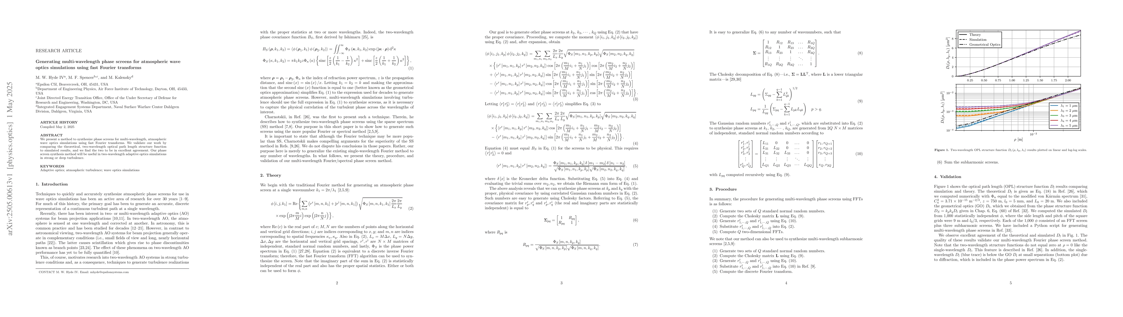Thumbnail for Generating multi-wavelength phase screens for atmospheric wave optics
  simulations using fast Fourier transforms
