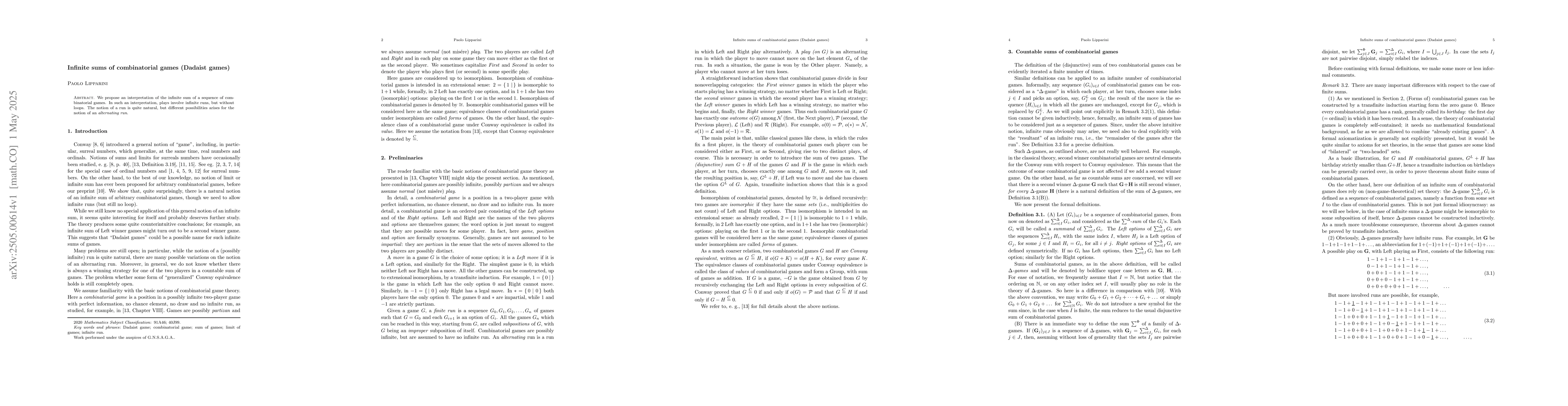 Thumbnail for Infinite sums of combinatorial games (Dadaist games)