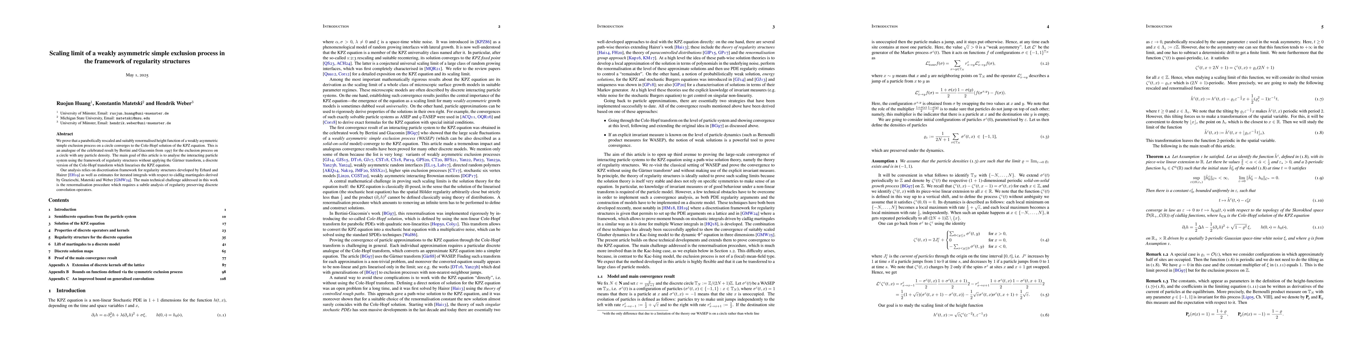 Thumbnail for Scaling limit of a weakly asymmetric simple exclusion process in the
  framework of regularity structures