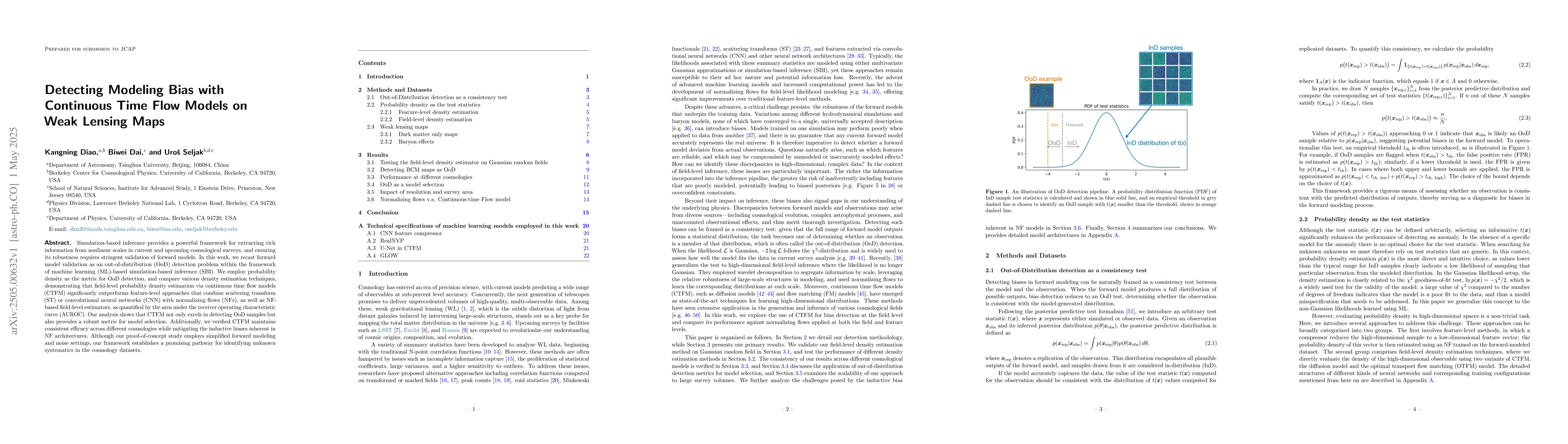 Thumbnail for Detecting Modeling Bias with Continuous Time Flow Models on Weak Lensing
  Maps