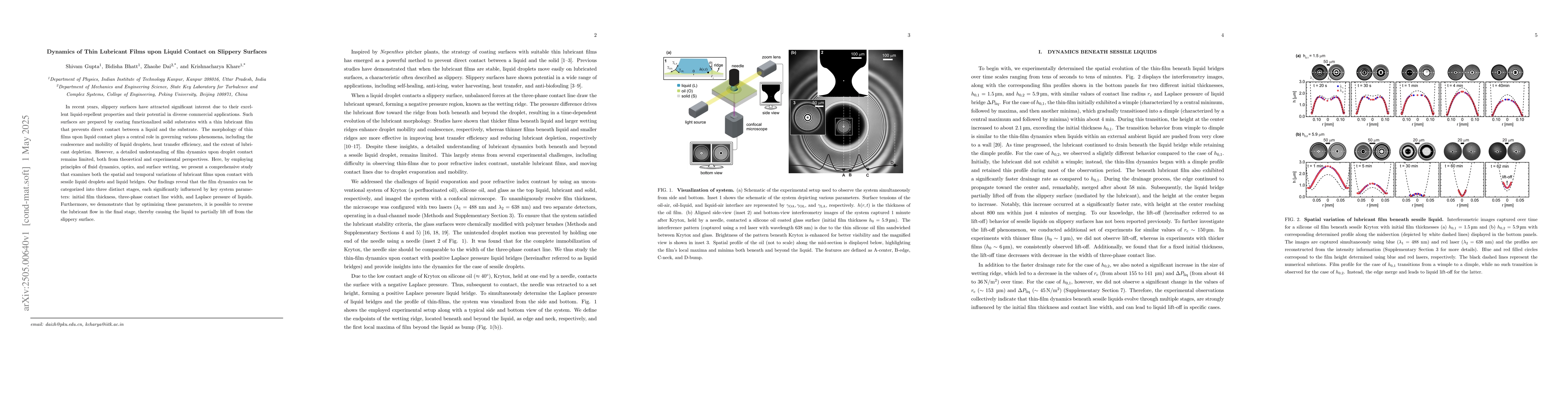 Thumbnail for Dynamics of Thin Lubricant Films upon Liquid Contact on Slippery
  Surfaces