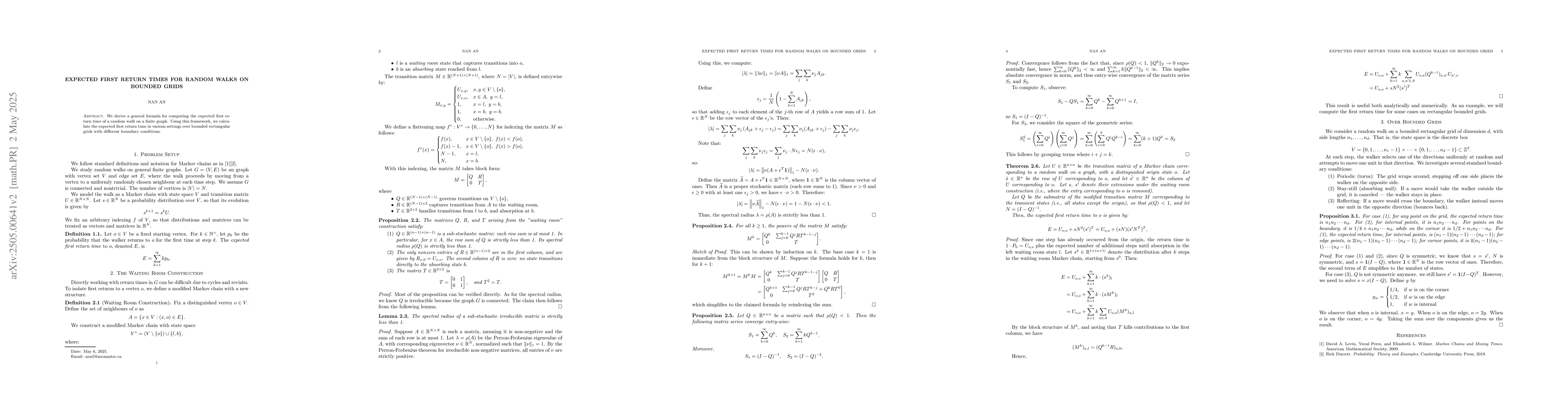 Thumbnail for Expected First Return Times for Random Walks on Bounded Grids