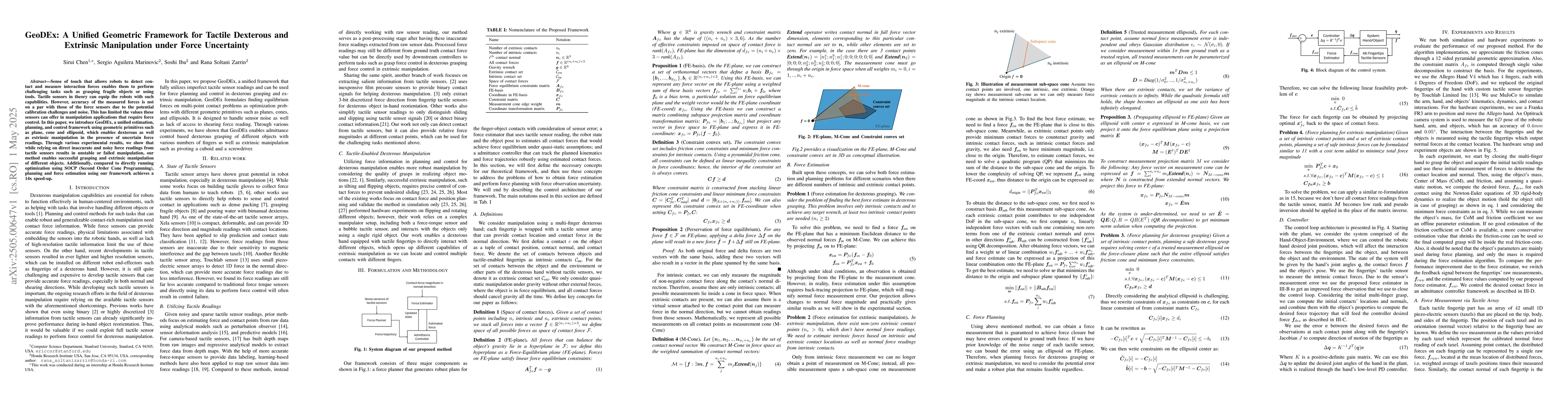 Thumbnail for GeoDEx: A Unified Geometric Framework for Tactile Dexterous and
  Extrinsic Manipulation under Force Uncertainty