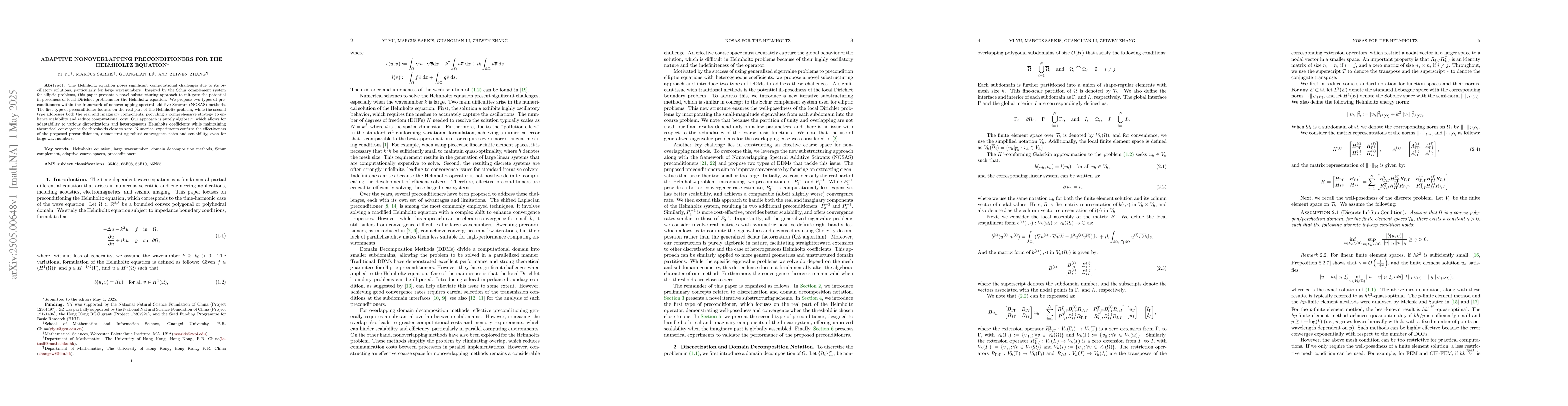 Thumbnail for Adaptive Nonoverlapping Preconditioners for the Helmholtz Equation