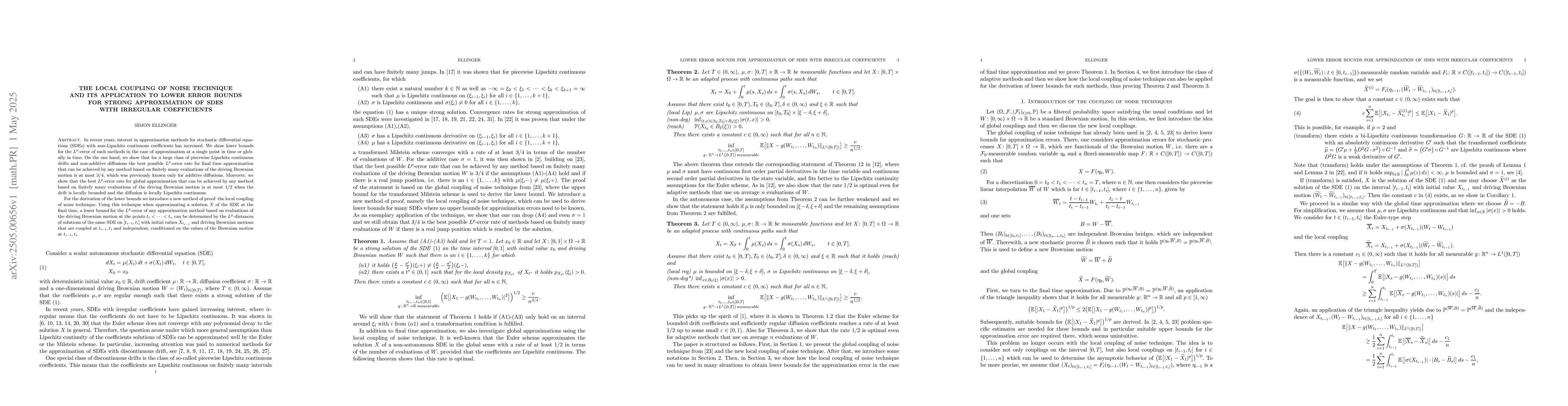 Thumbnail for The local coupling of noise technique and its application to lower error
  bounds for strong approximation of SDEs with irregular coefficients