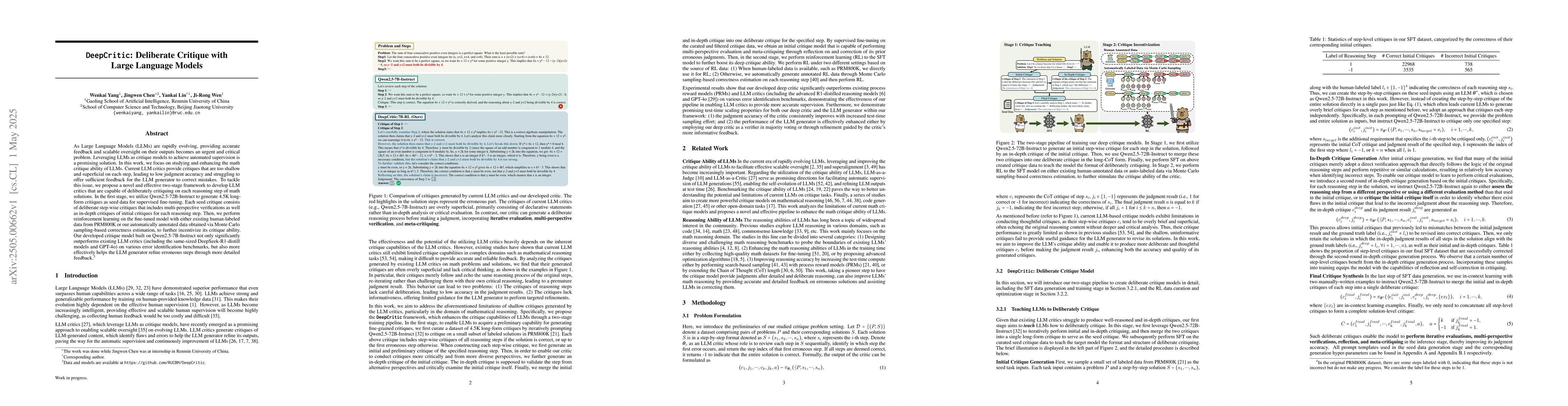 Thumbnail for DeepCritic: Deliberate Critique with Large Language Models