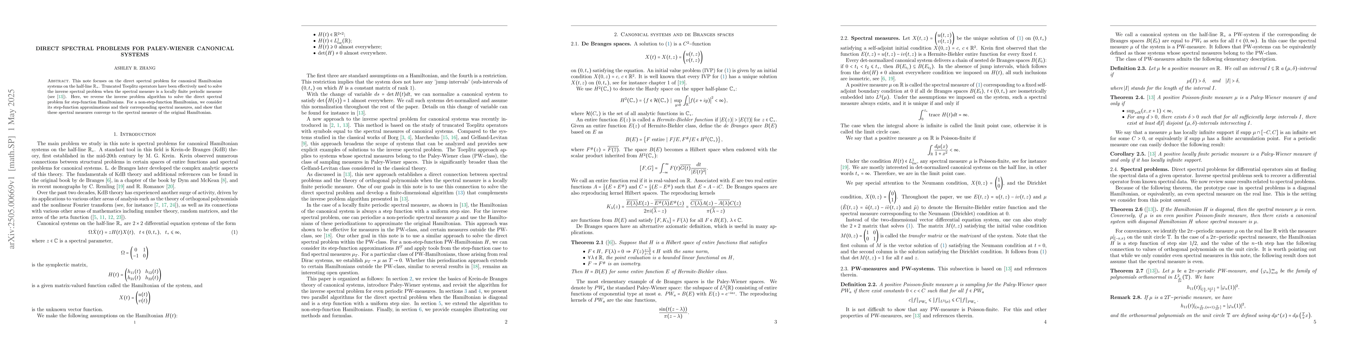 Thumbnail for Direct spectral problems for Paley-Wiener canonical systems