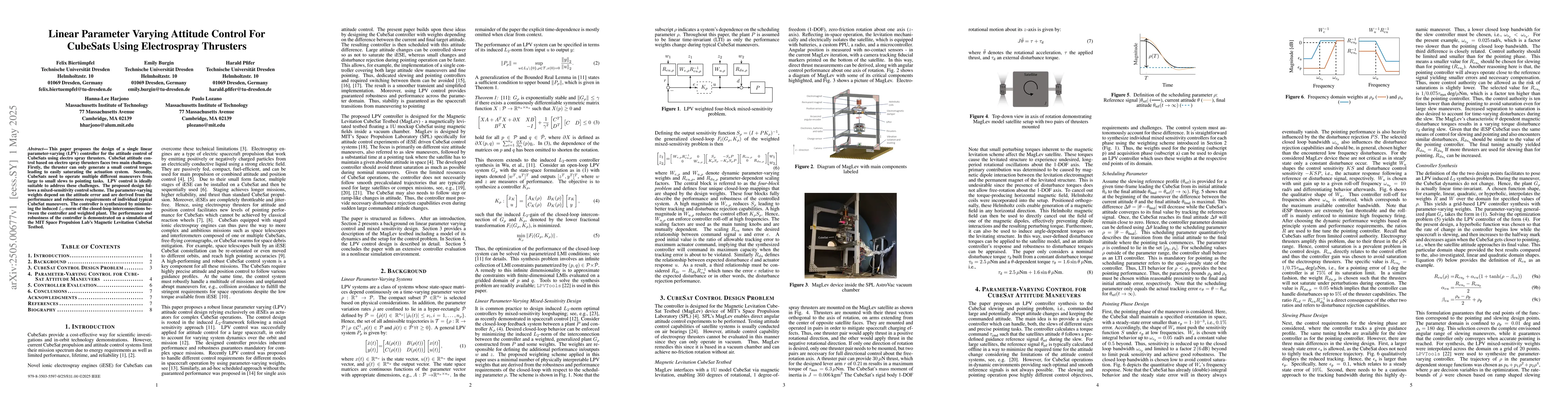 Thumbnail for Linear Parameter Varying Attitude Control For CubeSats Using
  Electrospray Thrusters