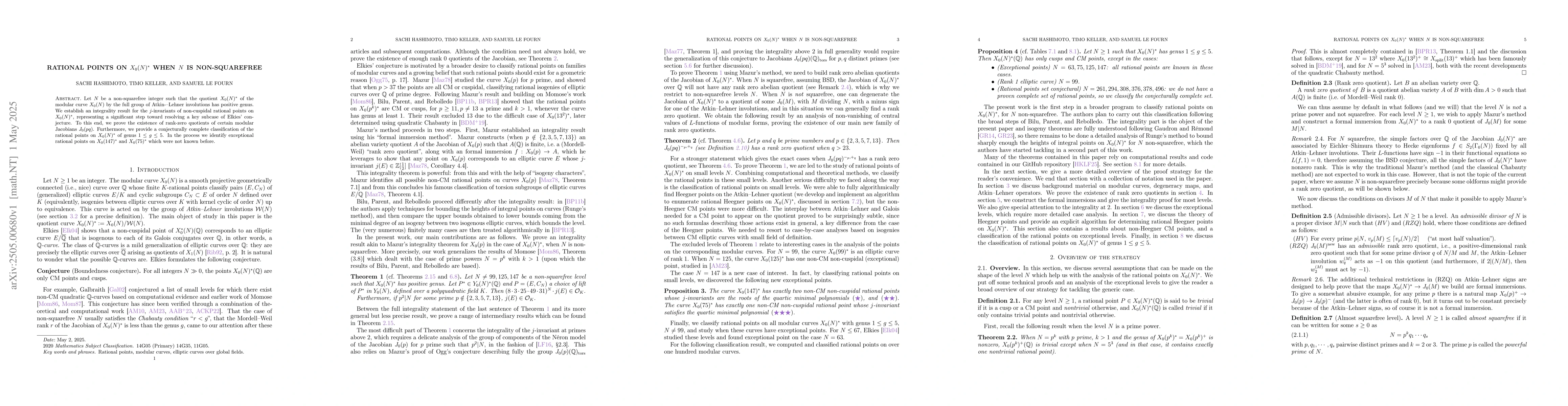 Thumbnail for Rational points on $X_0(N)^*$ when $N$ is non-squarefree