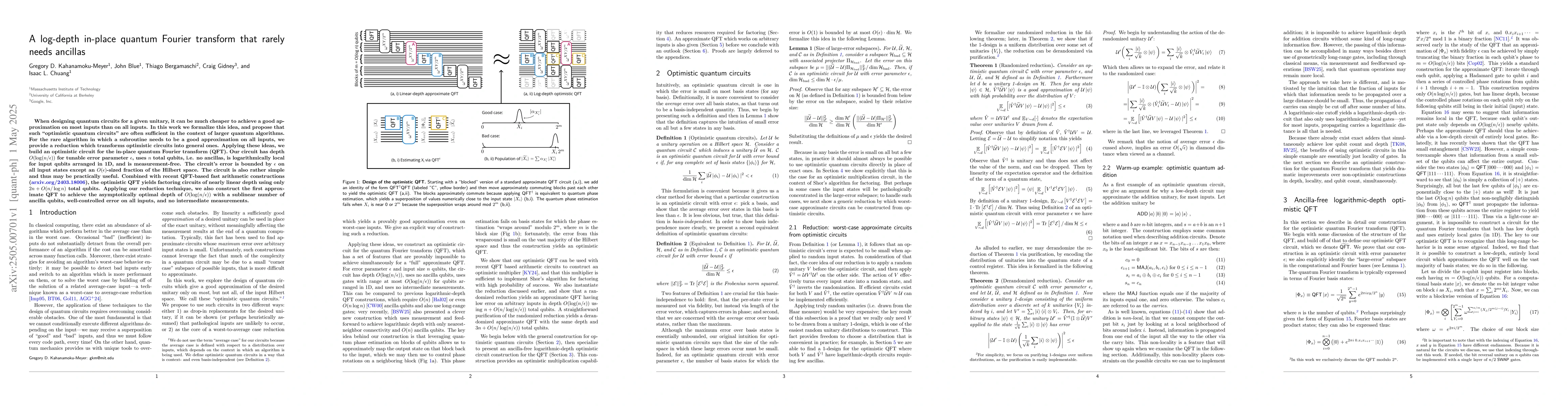 Thumbnail for A log-depth in-place quantum Fourier transform that rarely needs
  ancillas