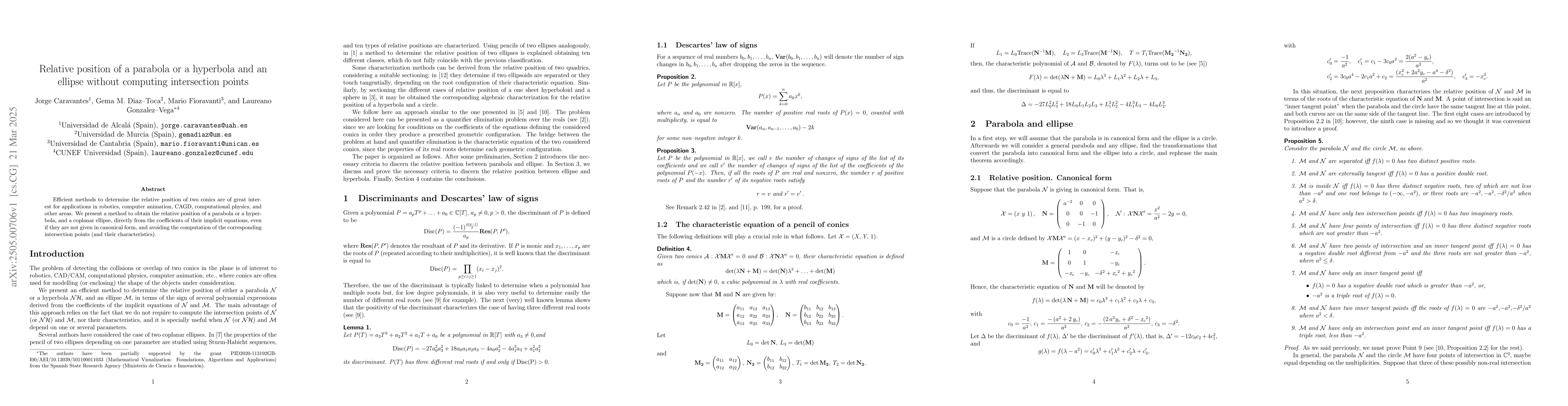 Thumbnail for Relative position of a parabola or a hyperbola and an ellipse without
  computing intersection points