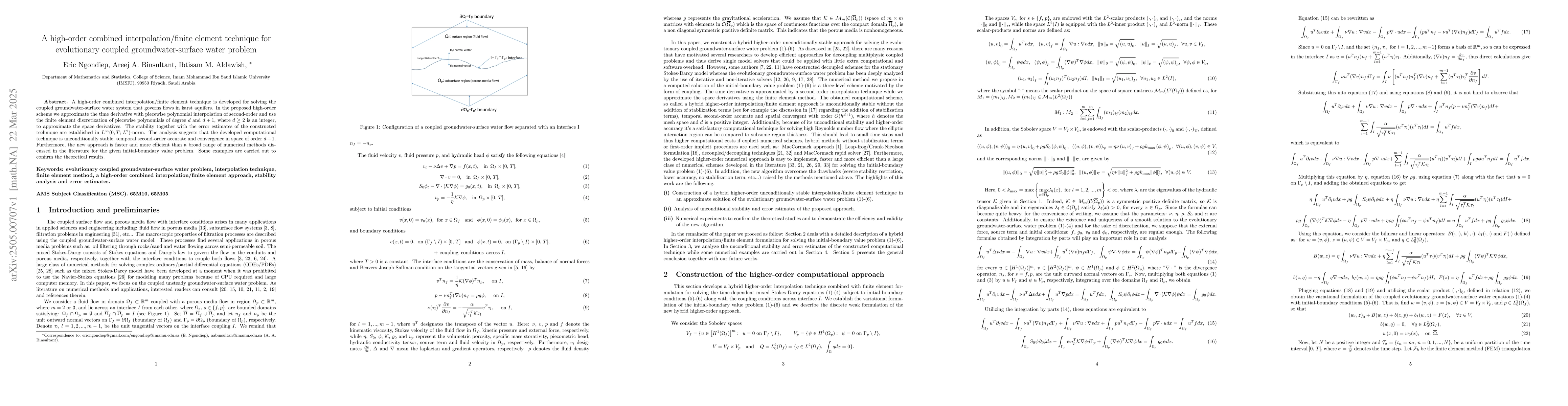 Thumbnail for A high-order combined interpolation/finite element technique for
  evolutionary coupled groundwater-surface water problem