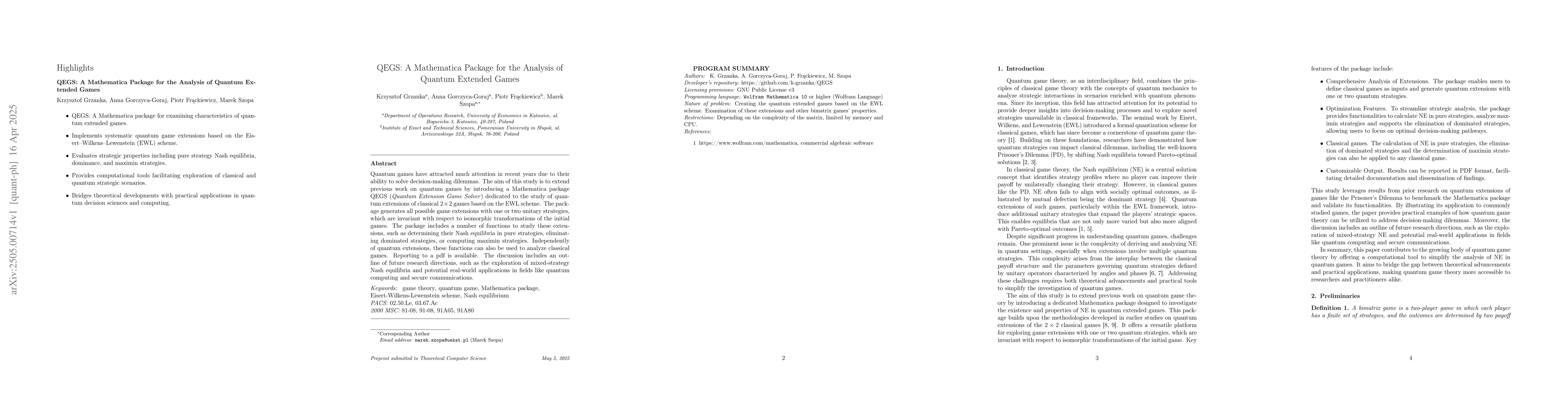 Thumbnail for QEGS: A Mathematica Package for the Analysis of Quantum Extended Games