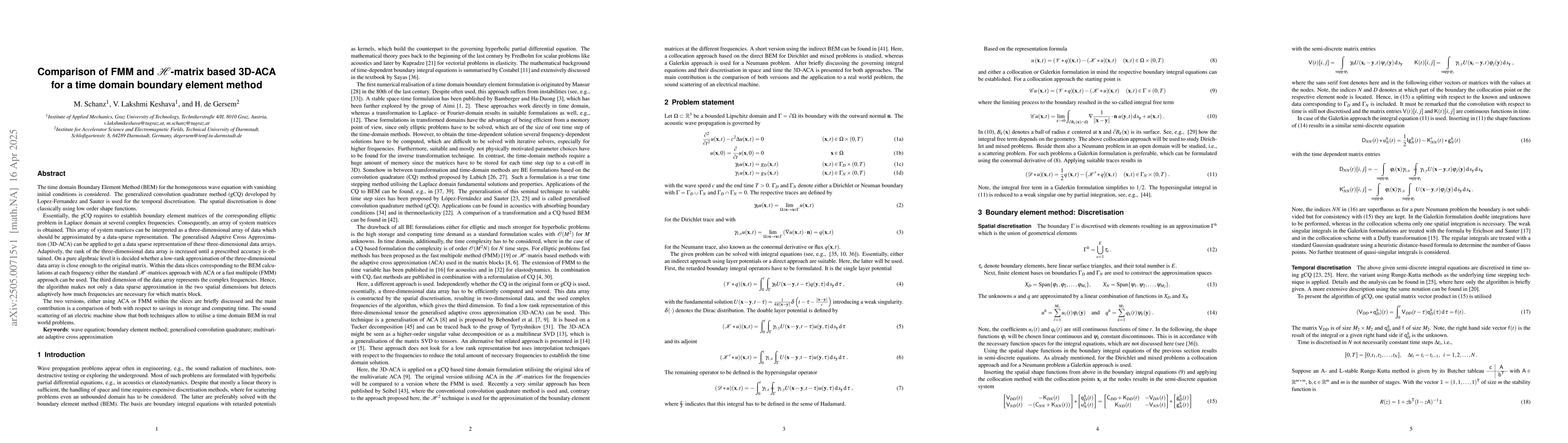 Thumbnail for Comparison of FMM and $\mathcal{H}$-matrix based 3D-ACA for a time
  domain boundary element method