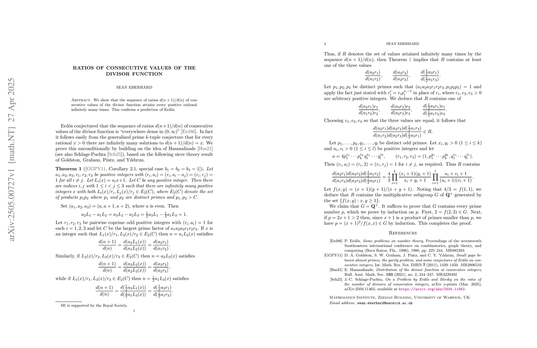Thumbnail for Ratios of consecutive values of the divisor function