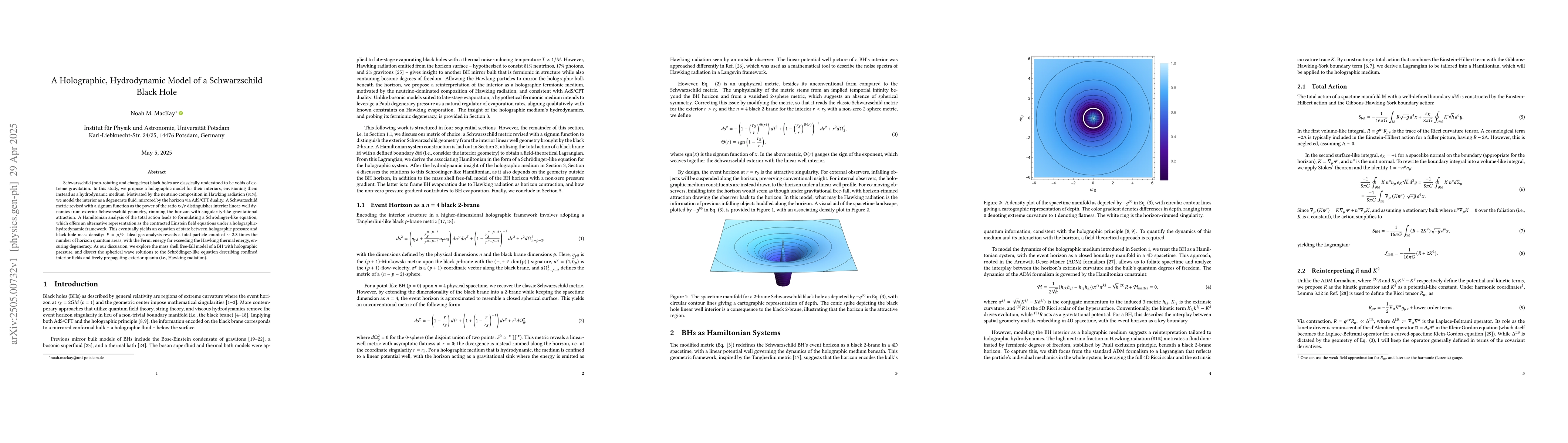 Thumbnail for A Holographic, Hydrodynamic Model of a Schwarzschild Black Hole
