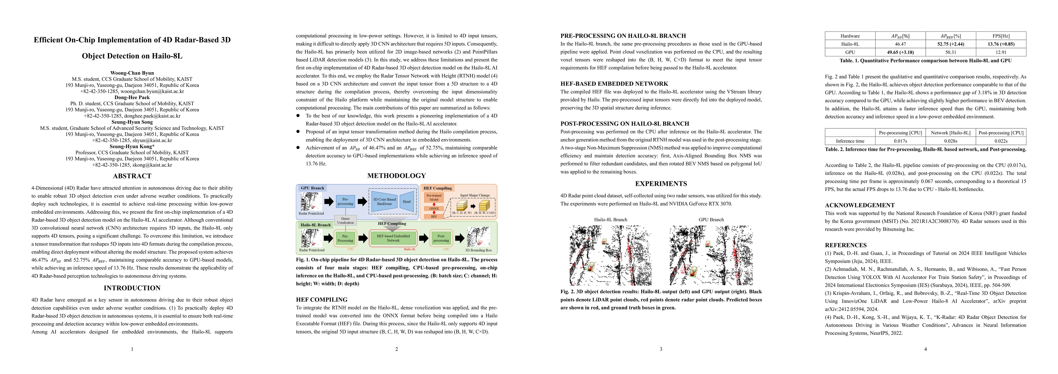 Thumbnail for Efficient On-Chip Implementation of 4D Radar-Based 3D Object Detection
  on Hailo-8L