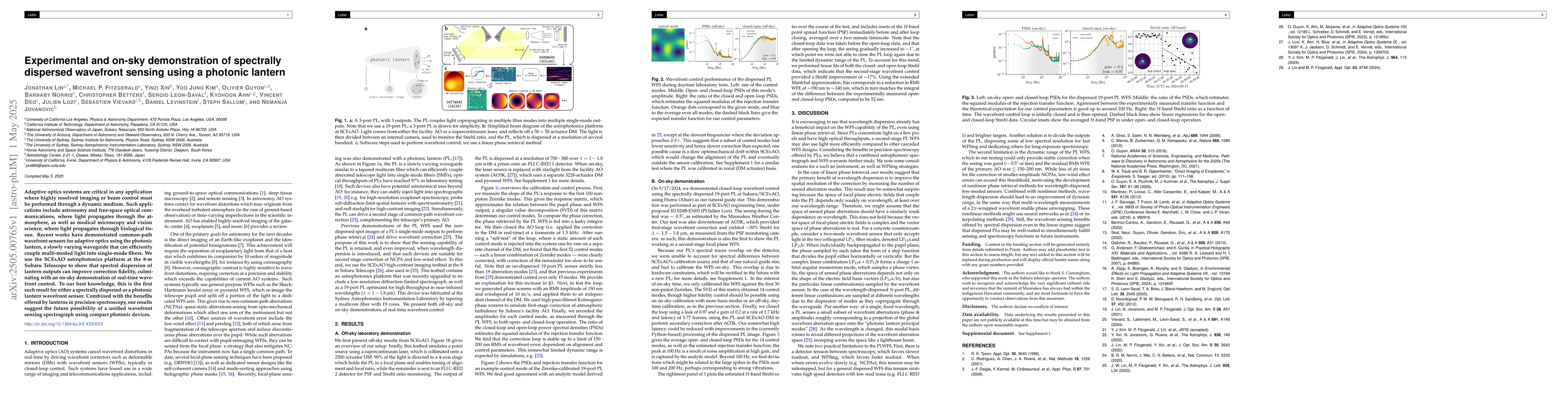Thumbnail for Experimental and on-sky demonstration of spectrally dispersed wavefront
  sensing using a photonic lantern