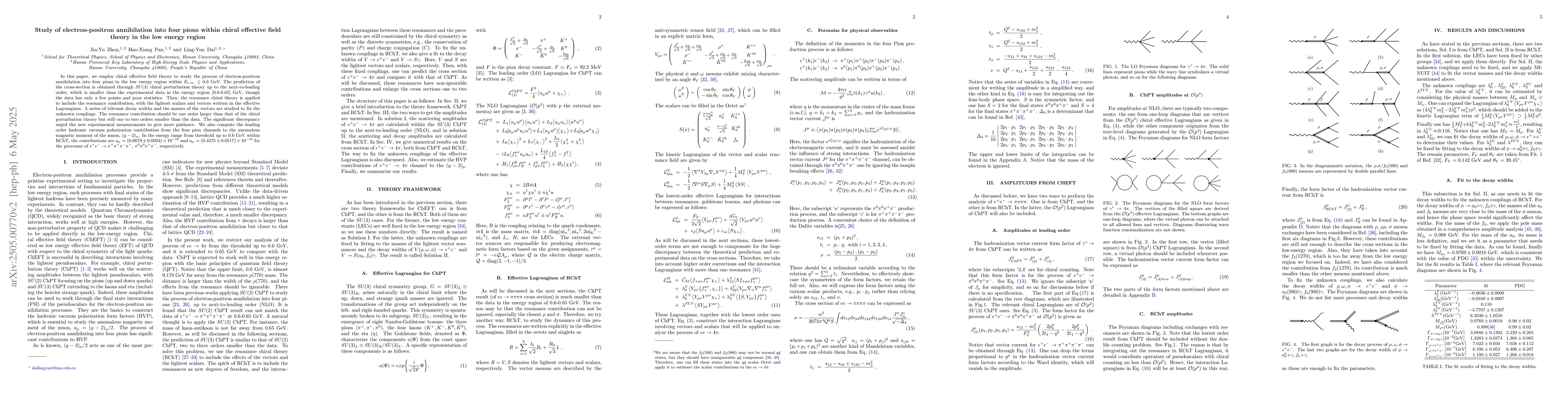 Thumbnail for Study of electron-positron annihilation into four pions within chiral
  effective field theory in the low energy region