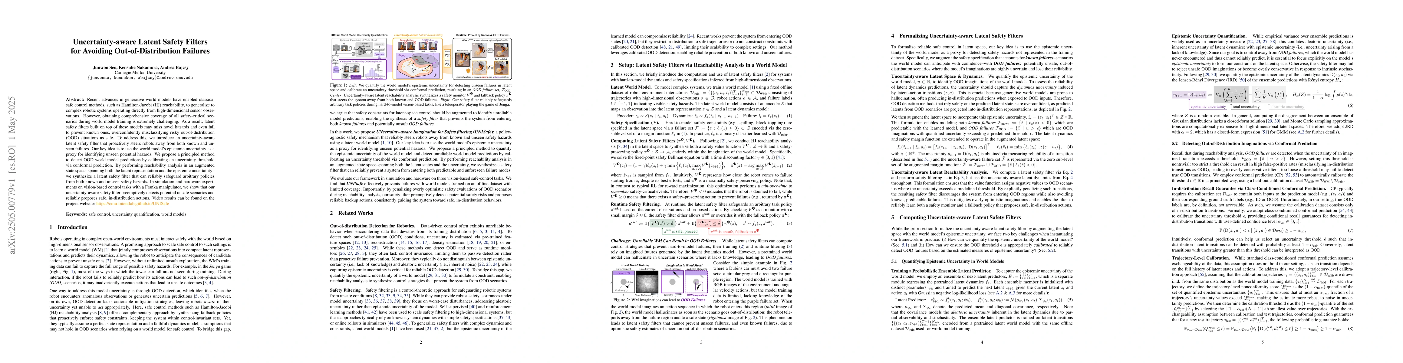 Thumbnail for Uncertainty-aware Latent Safety Filters for Avoiding Out-of-Distribution
  Failures