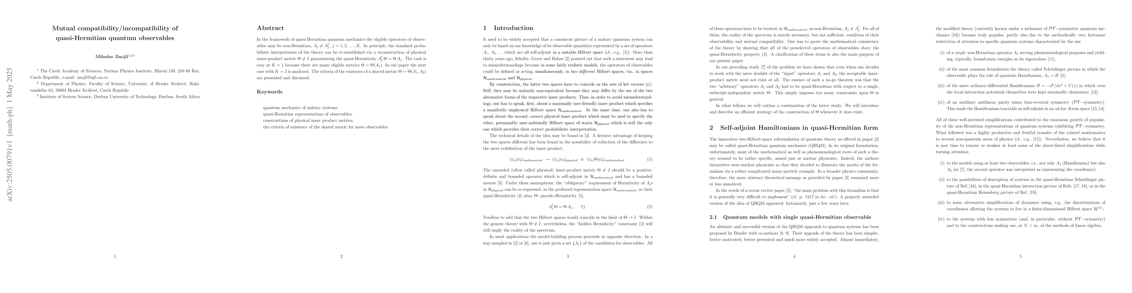 Thumbnail for Mutual compatibility/incompatibility of quasi-Hermitian quantum
  observables