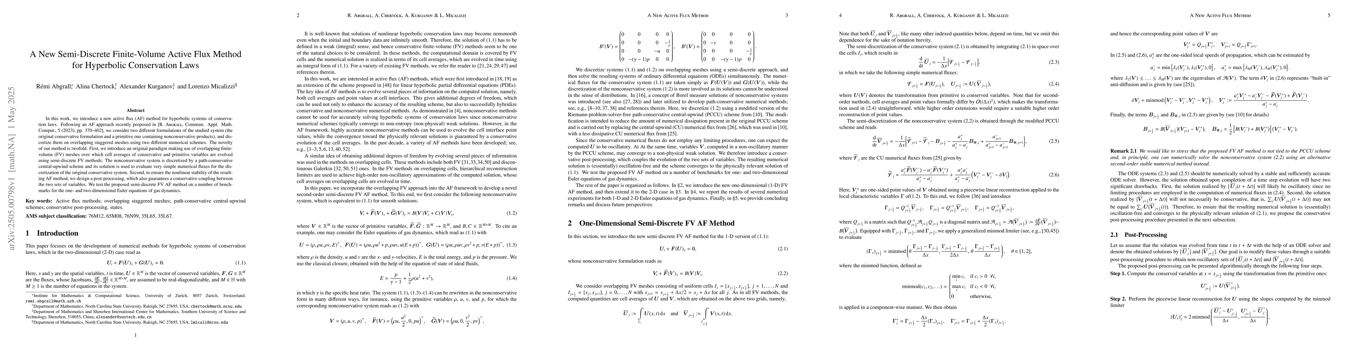 Thumbnail for A New Semi-Discrete Finite-Volume Active Flux Method for Hyperbolic
  Conservation Laws