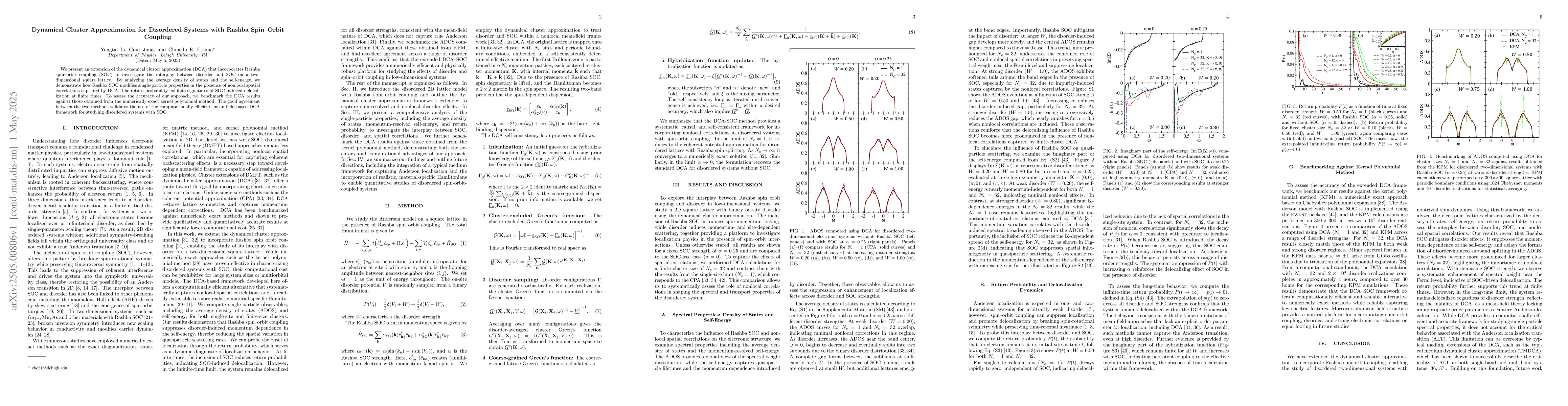Thumbnail for Dynamical Cluster Approximation for Disordered Systems with Rashba
  Spin-Orbit Coupling
