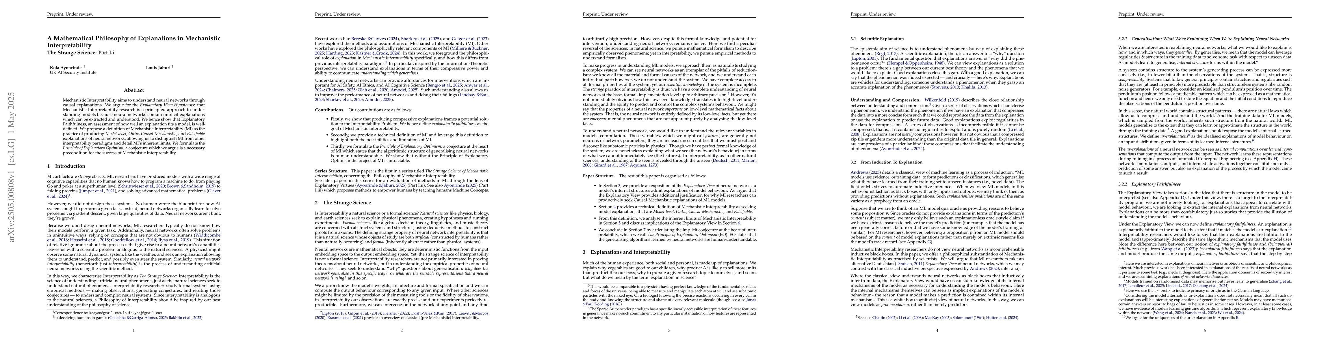 Thumbnail for A Mathematical Philosophy of Explanations in Mechanistic
  Interpretability -- The Strange Science Part I.i