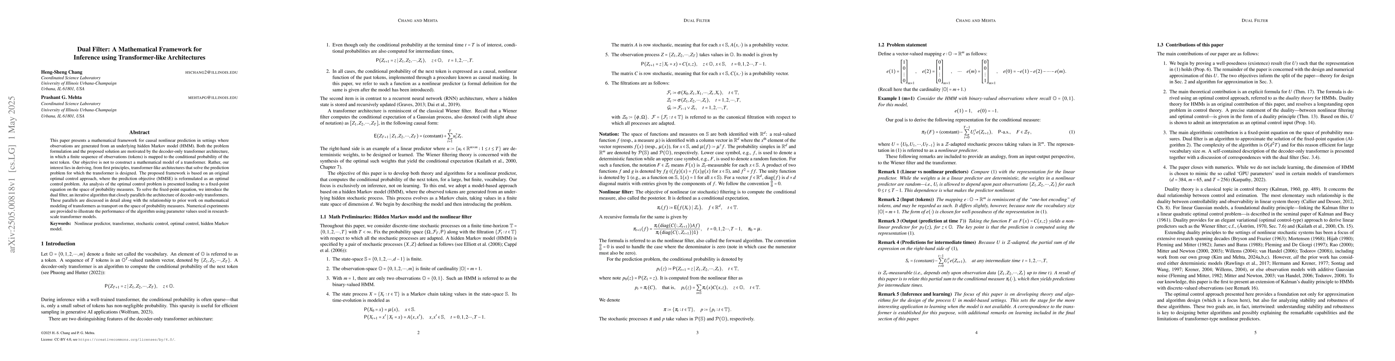 Thumbnail for Dual Filter: A Mathematical Framework for Inference using
  Transformer-like Architectures