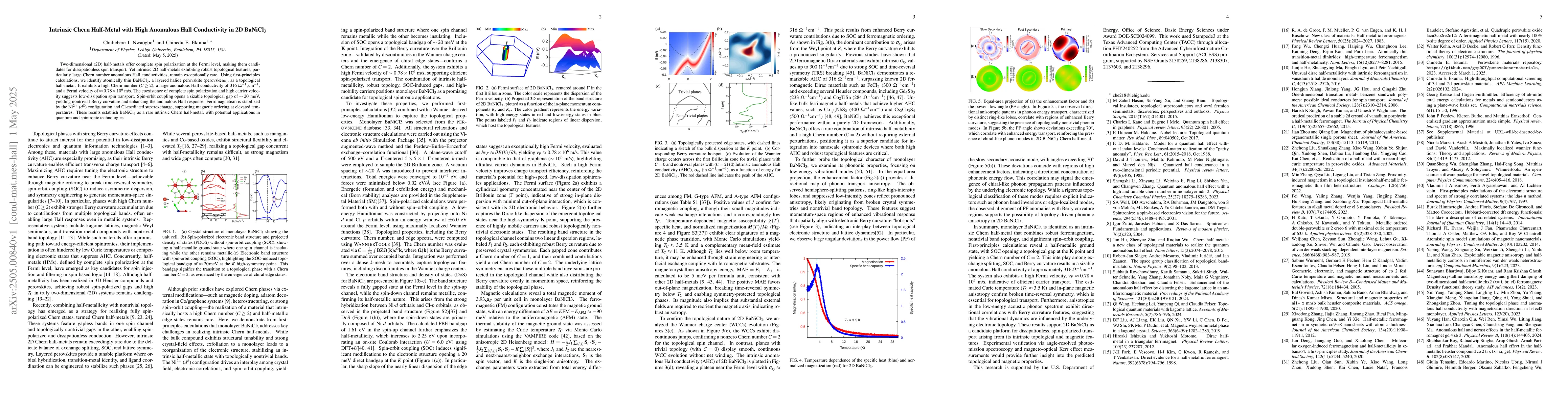 Thumbnail for Intrinsic Chern Half-Metal with High Anomalous Hall Conductivity in 2D
  BaNiCl$_3$
