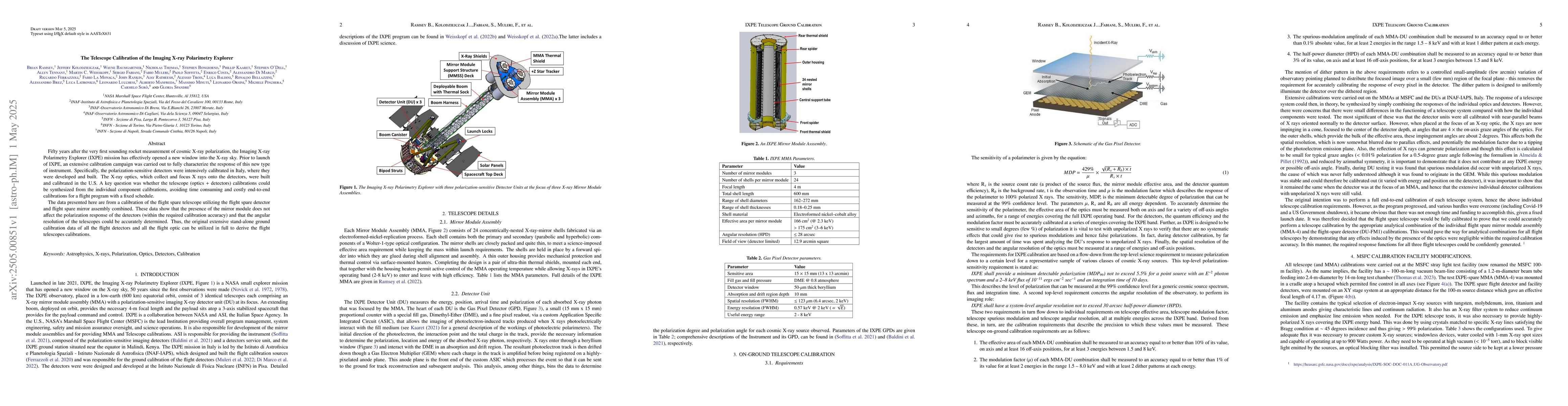 Thumbnail for The Telescope Calibration of the Imaging X-ray Polarimetry Explorer