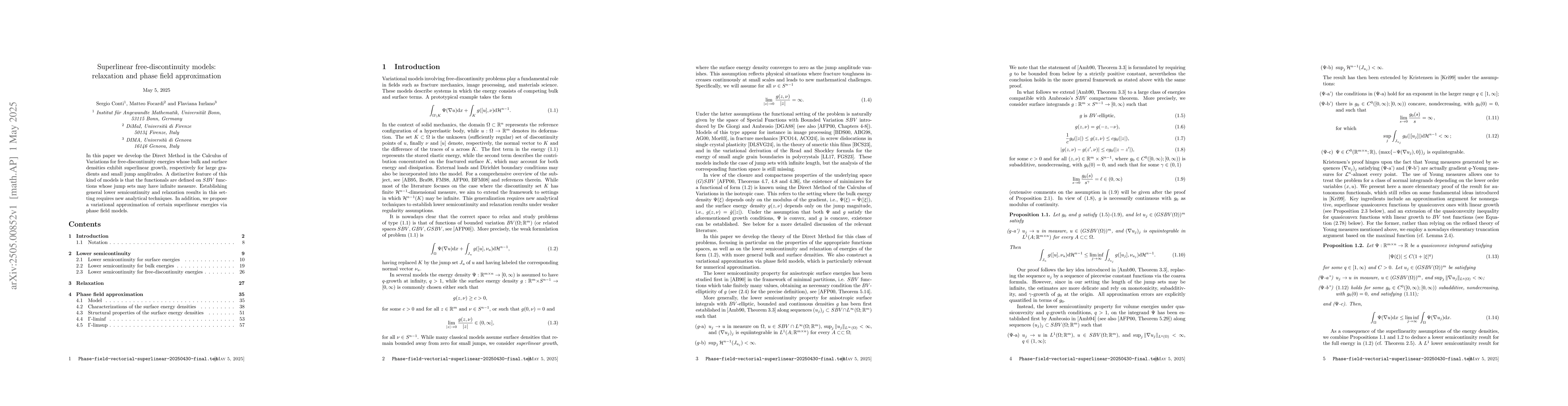 Thumbnail for Superlinear free-discontinuity models: relaxation and phase field
  approximation