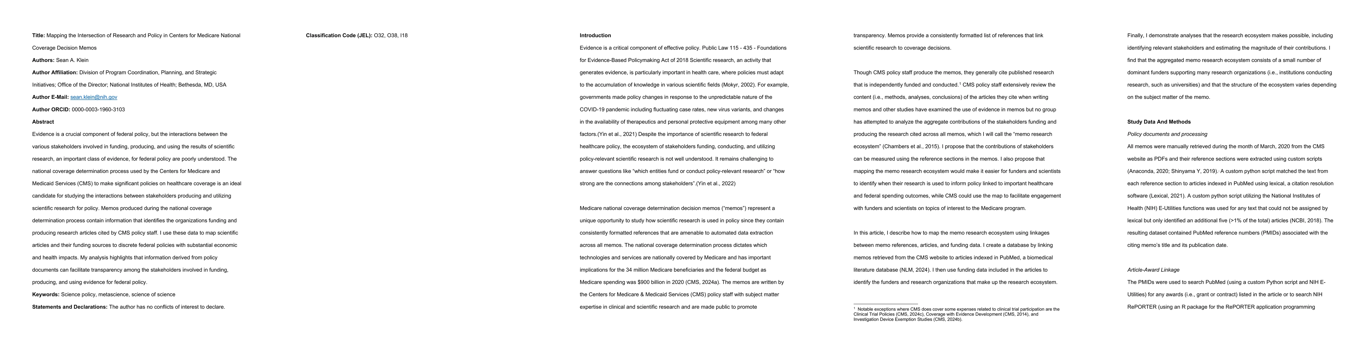 Thumbnail for Mapping the Intersection of Research and Policy in Centers for Medicare
  National Coverage Decision Memos