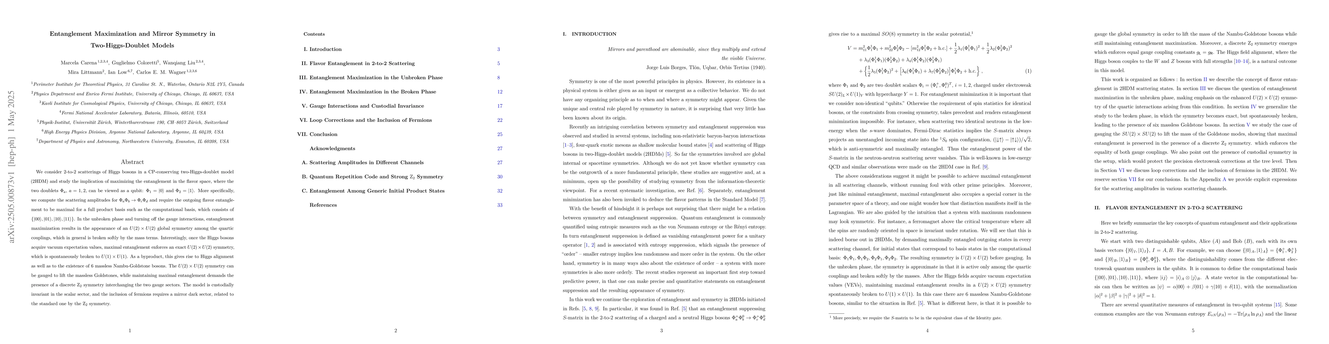 Thumbnail for Entanglement Maximization and Mirror Symmetry in Two-Higgs-Doublet
  Models
