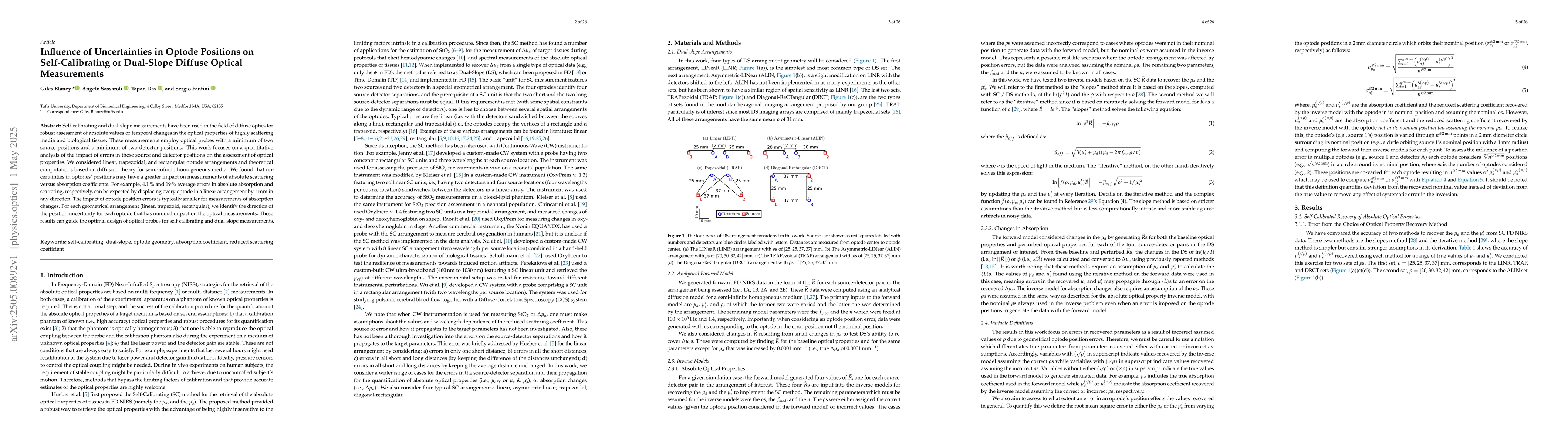 Thumbnail for Influence of Uncertainties in Optode Positions on Self-Calibrating or
  Dual-Slope Diffuse Optical Measurements