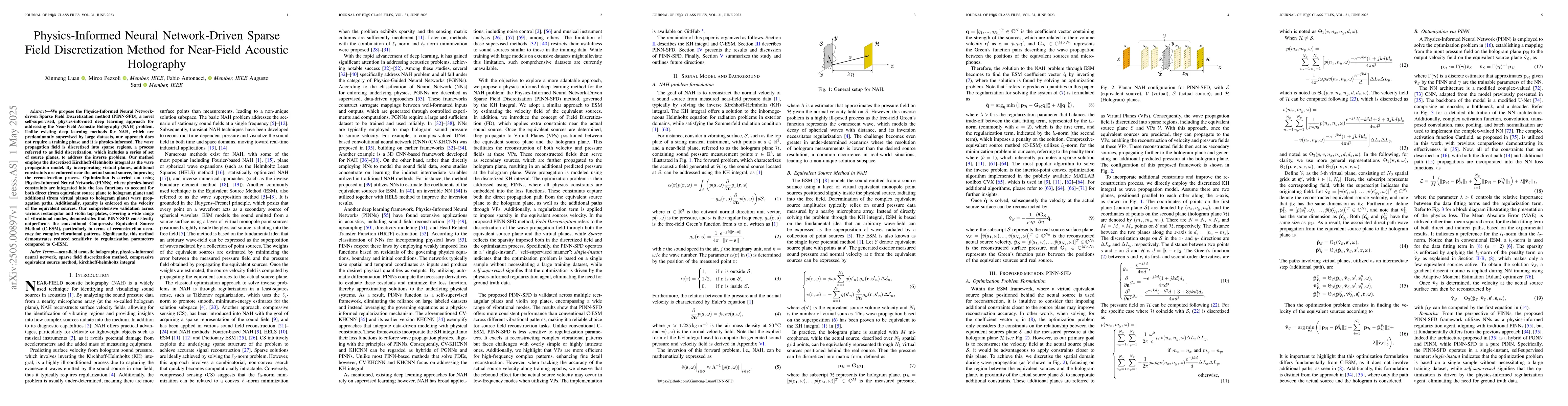 Thumbnail for Physics-Informed Neural Network-Driven Sparse Field Discretization
  Method for Near-Field Acoustic Holography