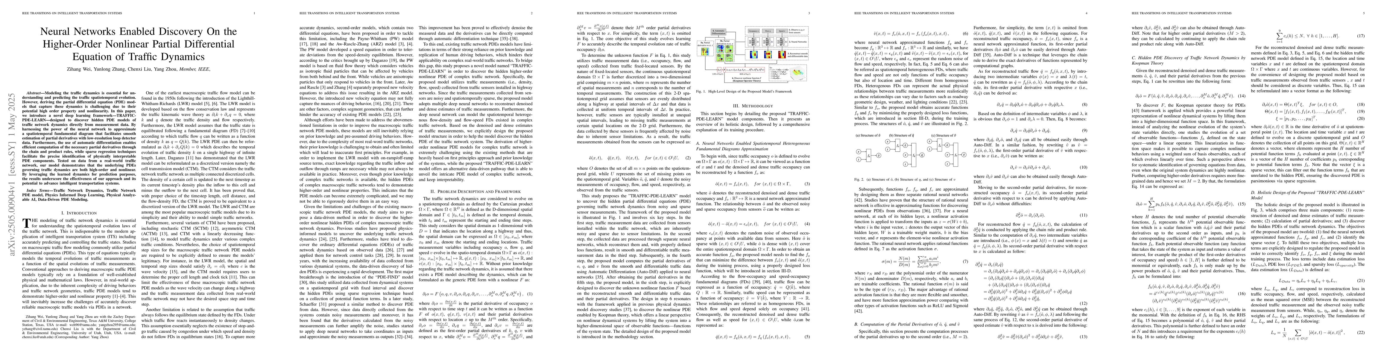 Thumbnail for Neural Networks Enabled Discovery On the Higher-Order Nonlinear Partial
  Differential Equation of Traffic Dynamics