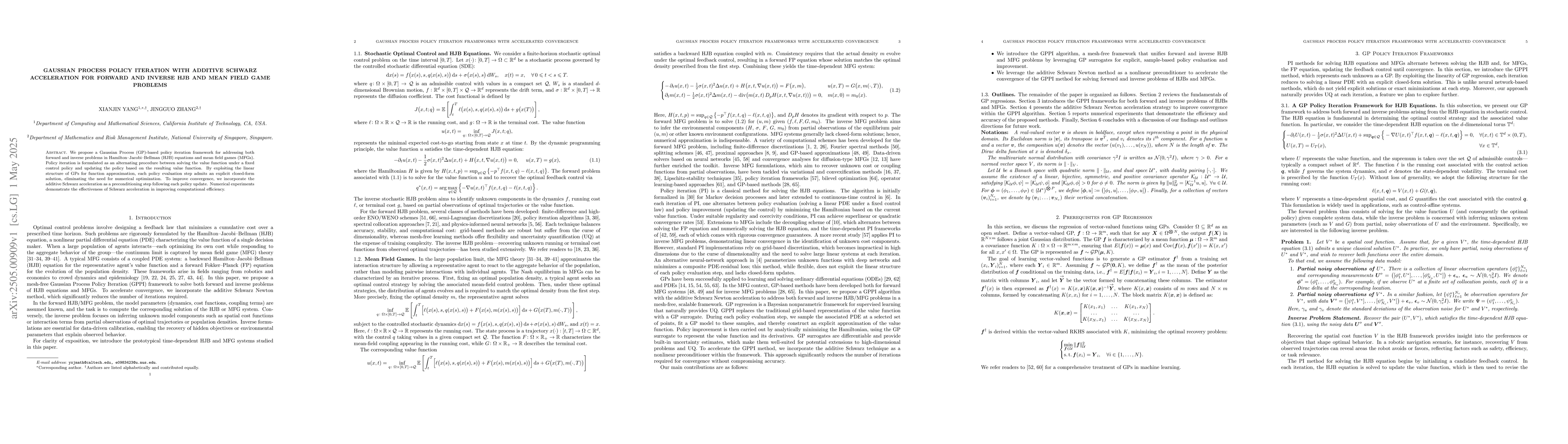 Thumbnail for Gaussian Process Policy Iteration with Additive Schwarz Acceleration for
  Forward and Inverse HJB and Mean Field Game Problems