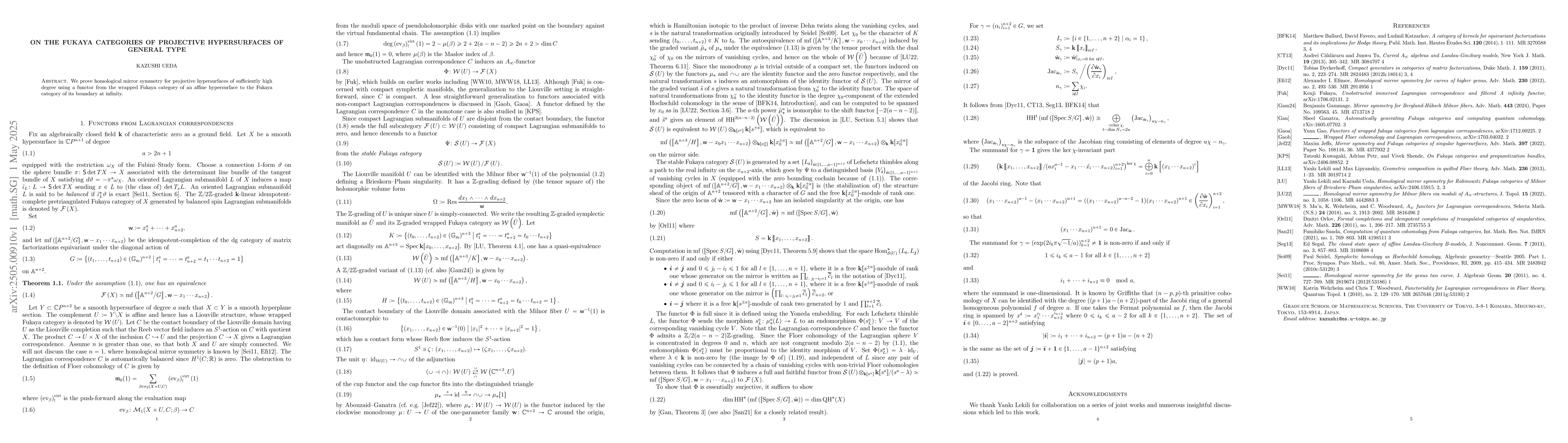 Thumbnail for On the Fukaya categories of projective hypersurfaces of general type
