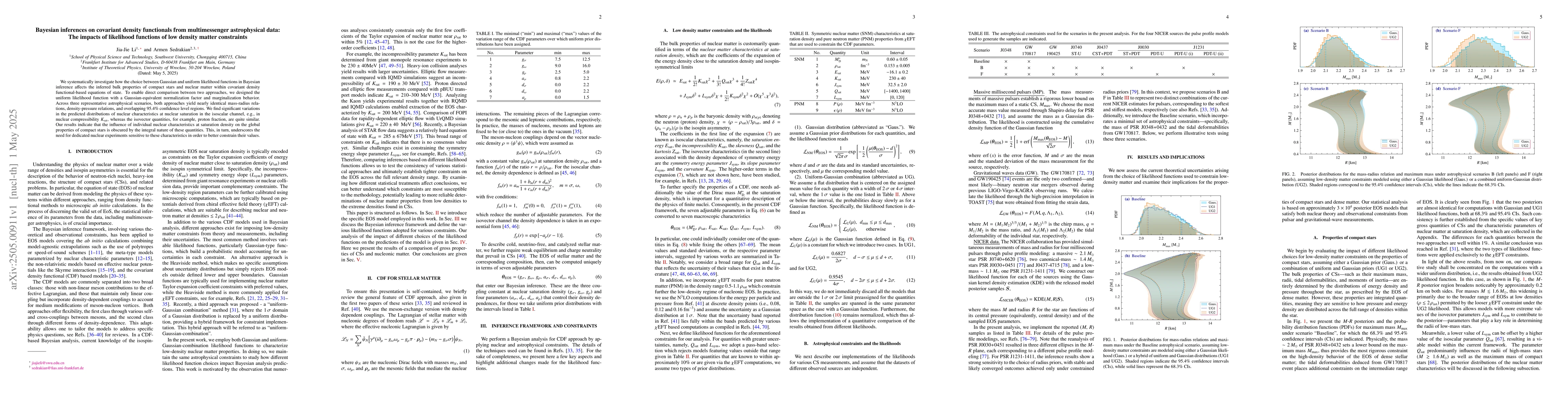 Thumbnail for Bayesian inferences on covariant density functionals from multimessenger
  astrophysical data: The impacts of likelihood functions of low density matter
  constraints