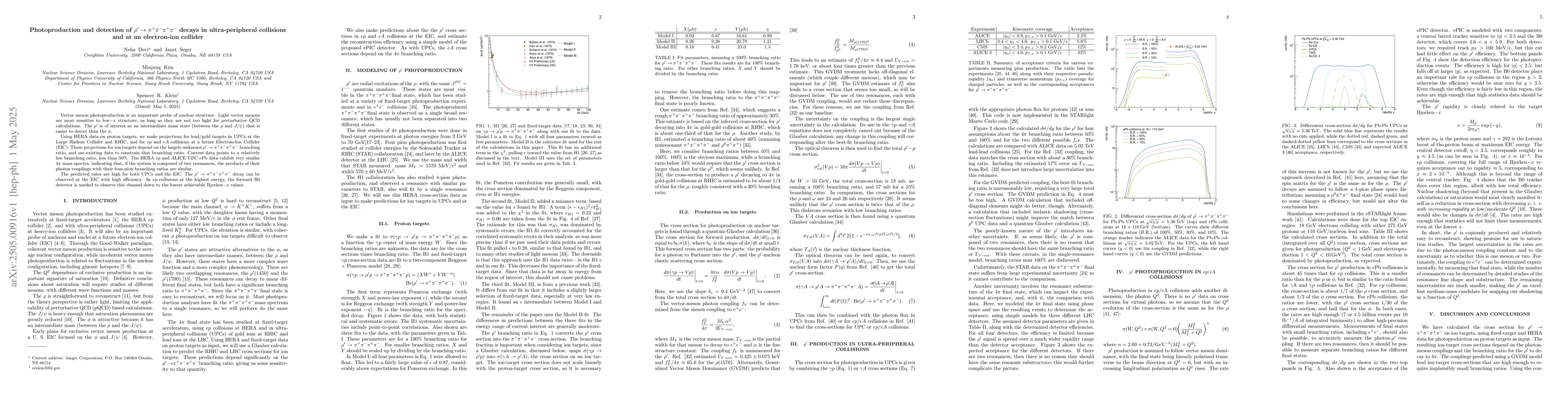 Thumbnail for Photoproduction and detection of $ρ'\rightarrowπ^+π^-π^+π^-$
  decays in ultra-peripheral collisions and at an electron-ion collider