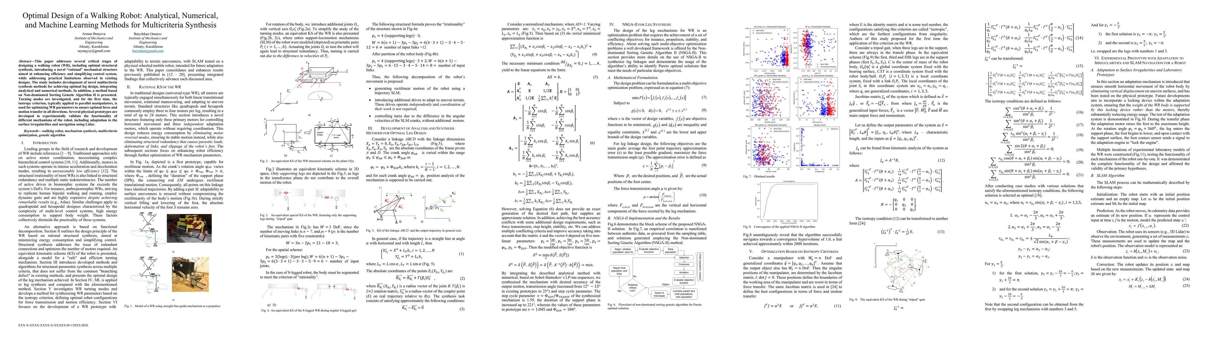 Thumbnail for Optimal Design of a Walking Robot: Analytical, Numerical, and Machine
  Learning Methods for Multicriteria Synthesis