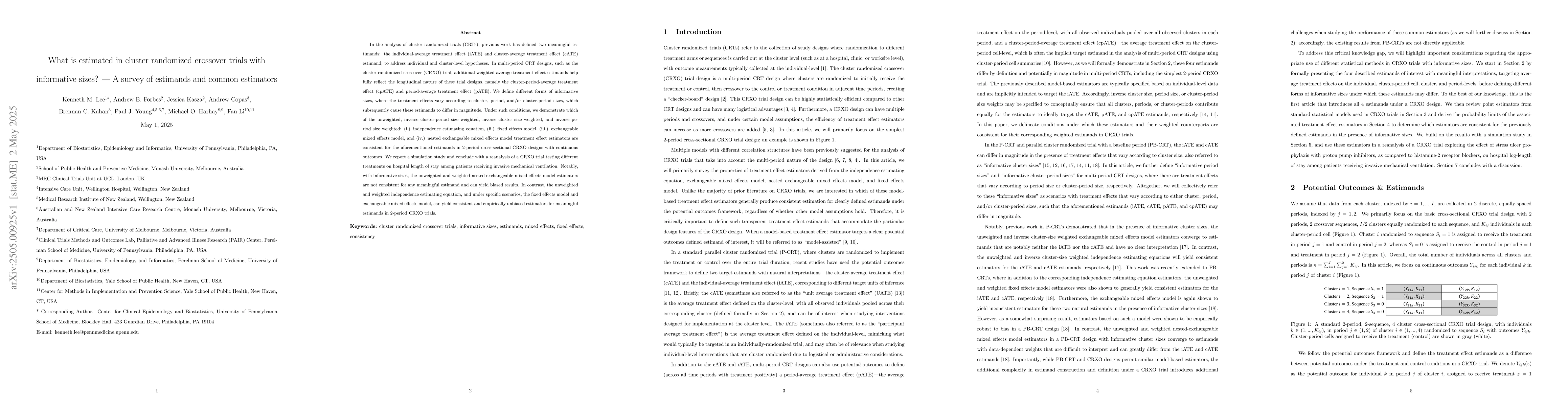 Thumbnail for What is estimated in cluster randomized crossover trials with
  informative sizes? -- A survey of estimands and common estimators