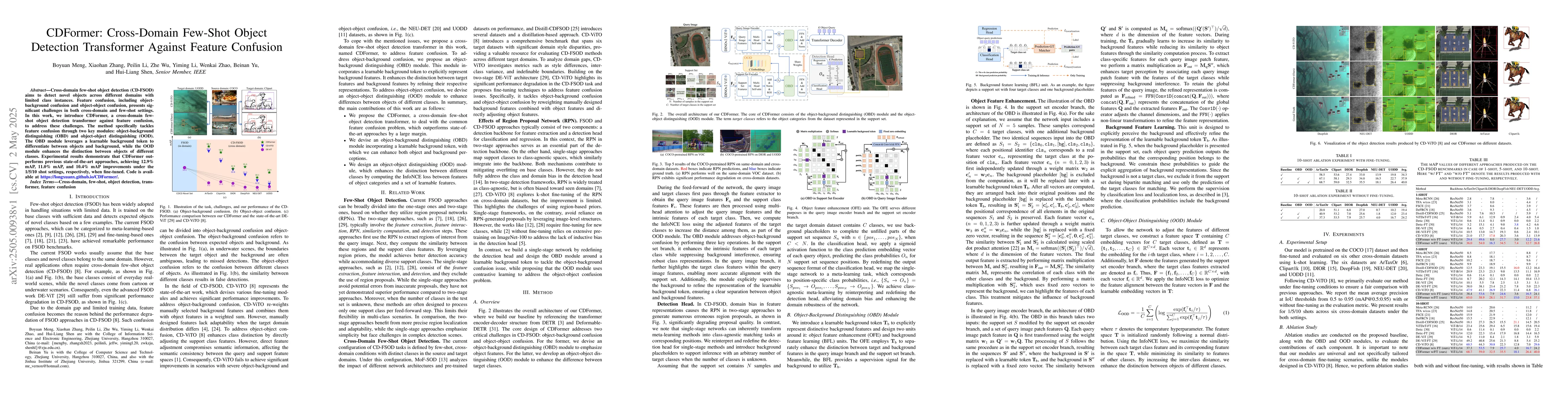 Thumbnail for CDFormer: Cross-Domain Few-Shot Object Detection Transformer Against
  Feature Confusion