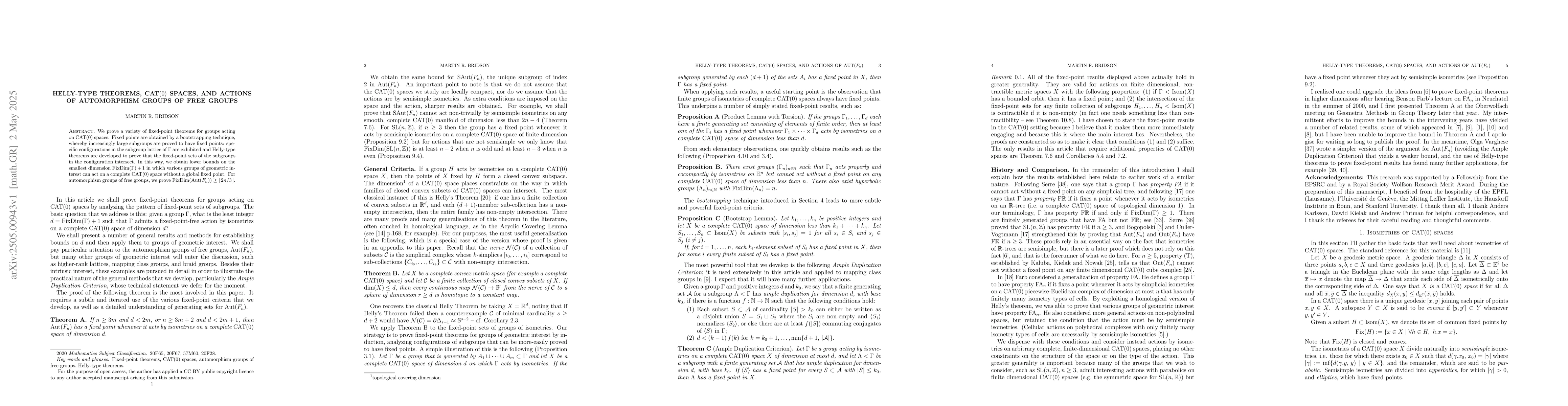 Thumbnail for Helly-type theorems, CAT$(0)$ spaces, and actions of automorphism groups
  of free groups