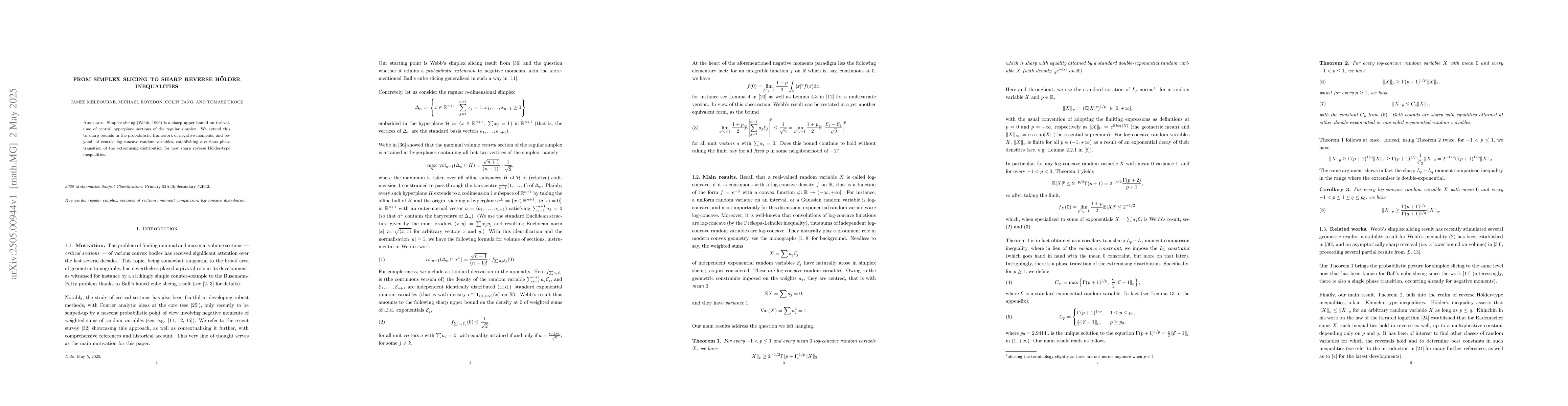 Thumbnail for From simplex slicing to sharp reverse Hölder inequalities