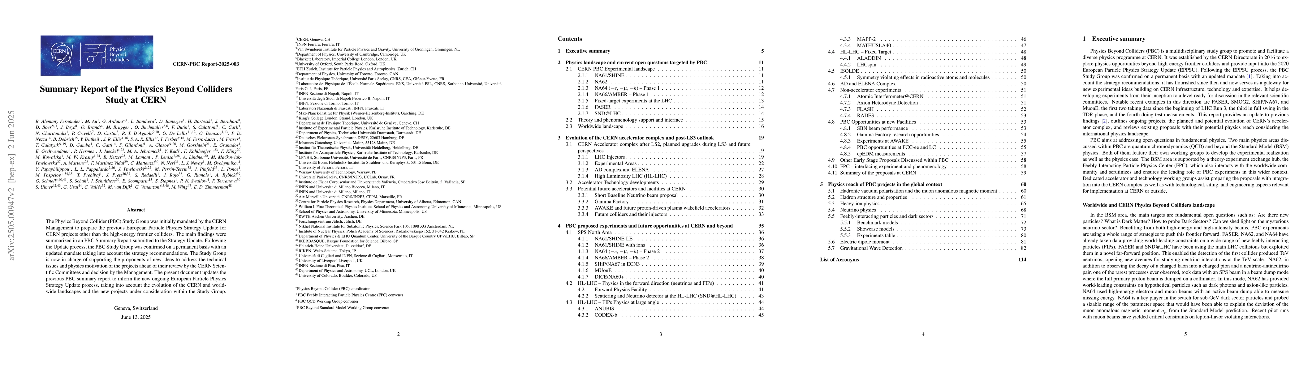 Thumbnail for Summary Report of the Physics Beyond Colliders Study at CERN