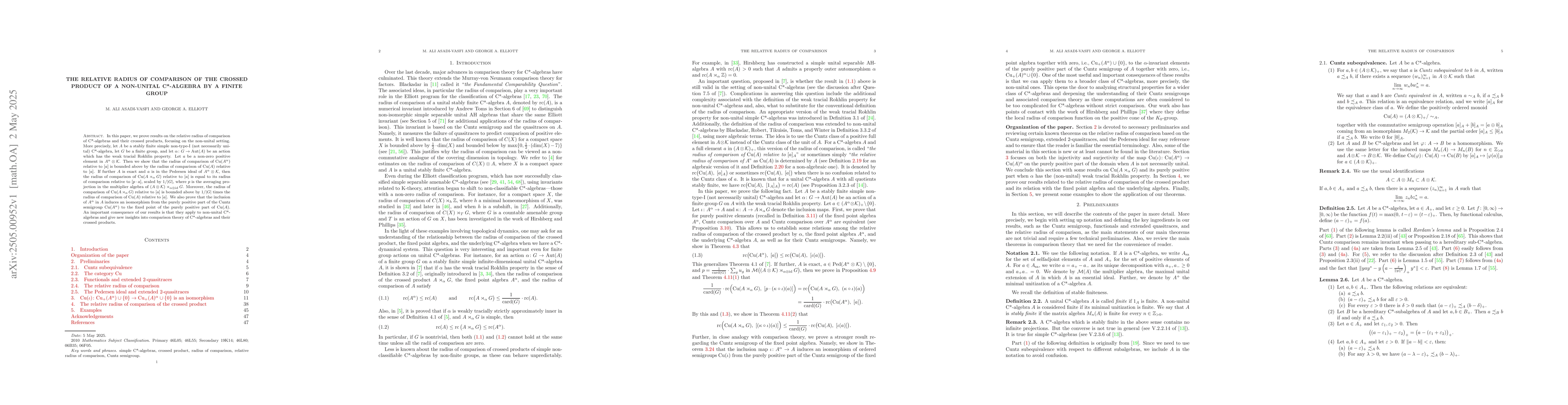 Thumbnail for The relative radius of comparison of the crossed product of a non-unital
  C*-algebra by a finite group